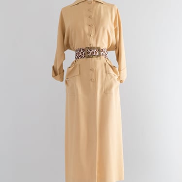 Elegant 1940's Dijon Gabardine Day Dress / ML