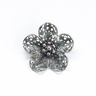 1950s sterling silver filigree flower pin 