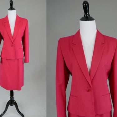 80s Dark Pink Skirt Suit by Sasson - Unusual Detail - Vintage 1980s - S Petite 