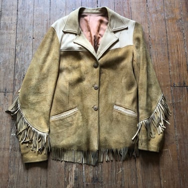1950s Suede Two Tone Fringe Leather Jacket Small Medium 