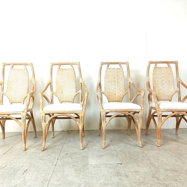 Vintage bamboo dining chairs, 1960s - mid century modern dining chairs - rattan chair - boucle fabric chairs - vivai del sud chairs 