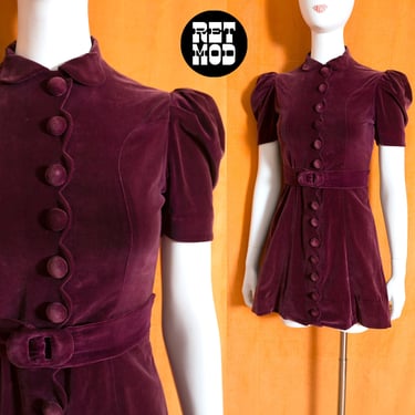 Just Beautiful Vintage 40s Jane Arden Dusty Burgundy Velvet Puff Sleeves Mini Dress 