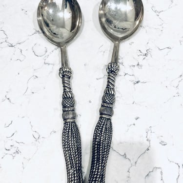 Vintage Silea Silver Plated Salad Serving Spoon/Fork Set, Elegant Serving Spoons Cartizone Pattern Rope & Tassel Made in France by LeChalet