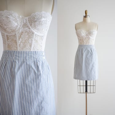 blue striped mini skirt | 90s vintage blue white cotton short wrap skirt 