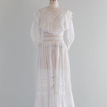 Elegant Edwardian Cotton Lawn Dress / XS