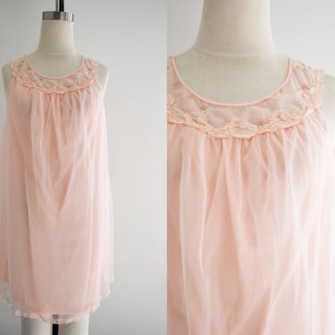 1960s Peach Chiffon Night Gown 