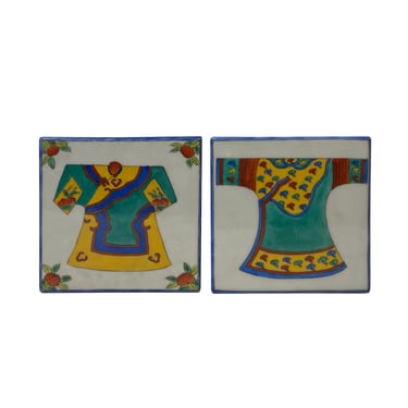 Oriental Dress Graphic Square Porcelain Coaster / Tile 2 Pcs ws2685E 