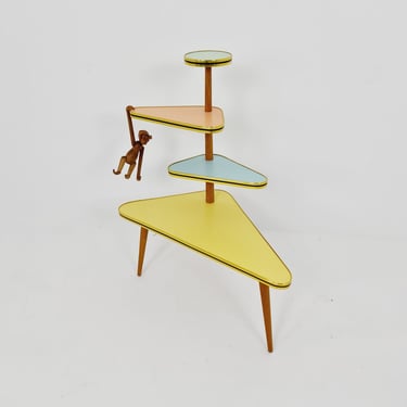 1950s German Plant Stand, Colorful Vintage Mid-Century Minimalist Indoor Plant Stand Side Table Retro flower table 