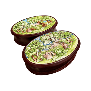 ( set of 2 ) Oval Ceramic 3D trinket boxes 1982