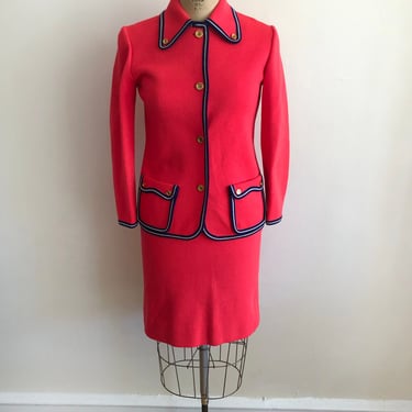 Bright Red and Blue Knit Suit - 1970s 