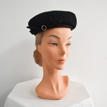 1950s/60s Modern Miss Black Hat with Bow 