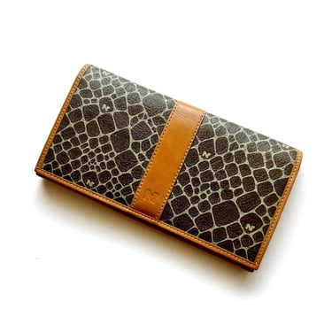 Vintage Nina Ricci Bifold Leather Wallet 1970s 1980s Designer Brown Large Handbag 