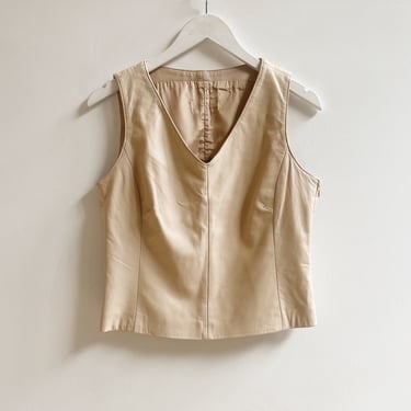 Almond Leather Panelled Top