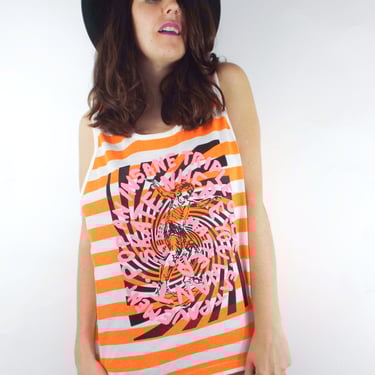 Skate or Die Vintage 90s Orange and White Striped Skater Tank 