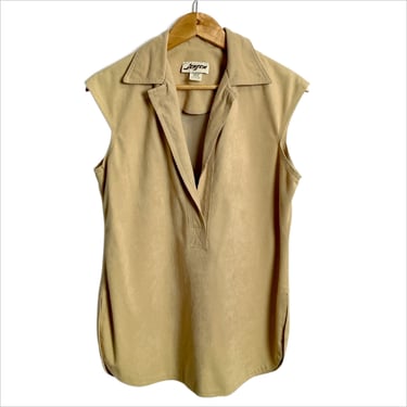 1970s vintage sleeveless tan suede cloth top - size medium 