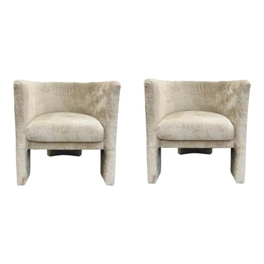 Worlds Away Modern Cream Lansky Barrel Back Chairs Pair