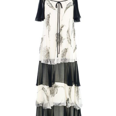 1970s Graphic Floral Flutter Dress