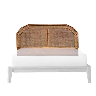 Rattan Floating Headboard for King Queen Full or Twin Bed with Faux Bamboo & Wicker 78” Wide - Vintage Coastal Boho Chic Bedroom Furniture 