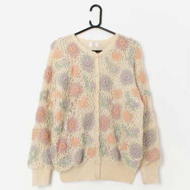 Pretty vintage pastel knitted fluffy cardigan - Medium / Large 