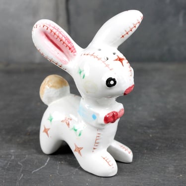 Adorable White Ceramic Bunny Salt Shaker/Figurine - Baby Toy Styling - Sewing Seams Accents - Easter Bunny 