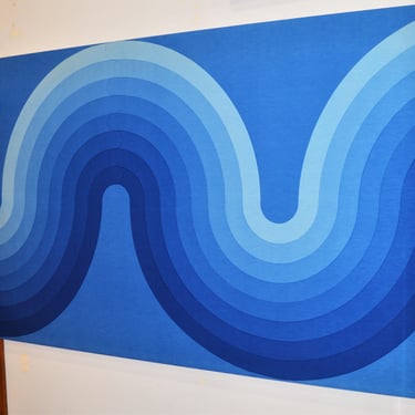 HUGE Verner Panton Kurve/Curve Framed Textile in Blues