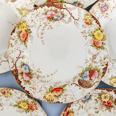 Antique French Wildflower Dessert Plates - Set of 6