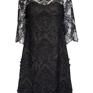 Marchesa Notte - Black Sequin Lace Applique Short Dress Sz 0