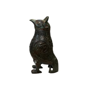 Vintage Look Chinese Green Black Ancient Owl Shape Holder Display ws3007E 