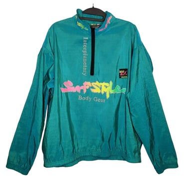 Vintage 1990s Surf Style Windbreaker, Interplanetary Body Gear, Mens 1/4 Zip Pullover Jacket, 90s Neon Jacket, Unisex Vintage Clothing 