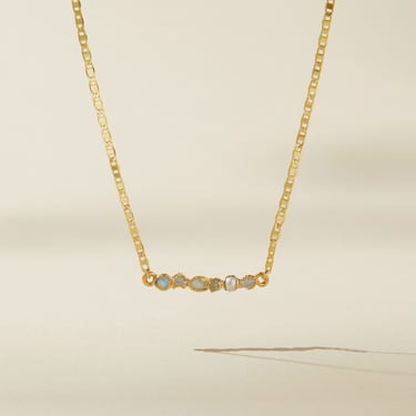 ombre birthstone necklace, raw opal necklace, herkimer diamond pendant, raw gemstone jewelry, pearl wedding jewelry, moonstone jewelry 