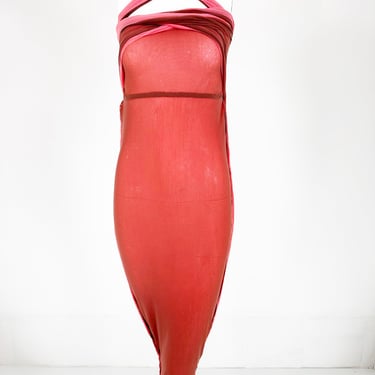 Jean Paul Gaultier Maille Coral &amp; Brown Sheer Mesh Tie Tube Dress