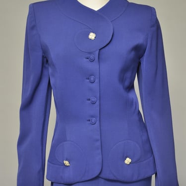 vintage 1940s cobalt blue wool gab tailored skirt suit set XS/S 