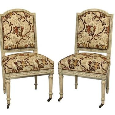 Pair of French Louis XVI Style Painted Side Chairs on Fluted Legs