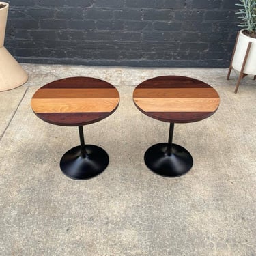 Pair of Vintage Multi-Wood Tulip Style Side Tables 2x 