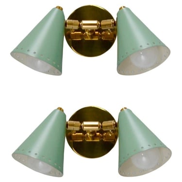 Pair of 50s Double Shade Green Sconces