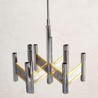Large Mid Century Modern Chandelier / Model Concorde / Design by Gaetano Sciolari / Chrome Tube Chandelier / Vinterior / Italy / 1970 / '70s 