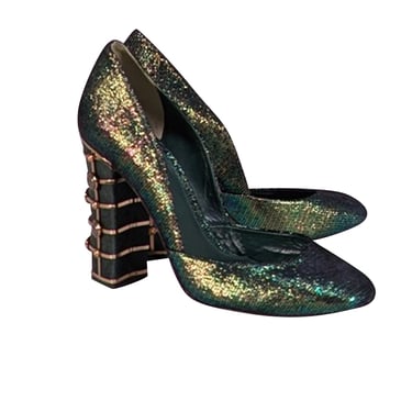 Tory Burch - Green Iridescent Heels w/ Gold Heel Detail Sz 9