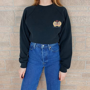 90's Taz Embroidered Raglan Pullover Sweatshirt 