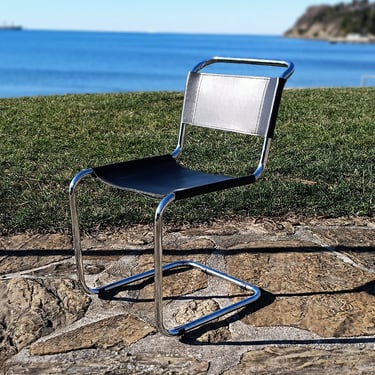 Chair S33 Black leather and Chrome / Bauhaus / design by Mart Stam / made in Italy 