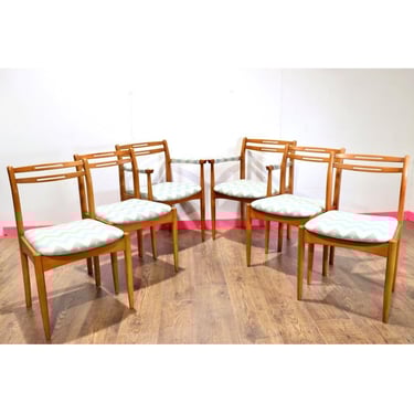 Mid Century Modern Teak Dining Chairs x 6 By Morris of Glasgow, Mid Century Modern Vintage Furniture Danish Style 