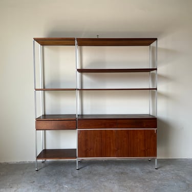 1960's George Nelson Walnut and Aluminum Shelving Wall Unit 