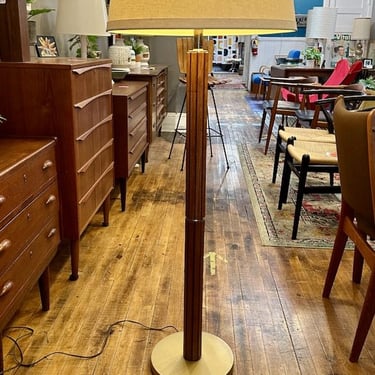Mid Century Slatted Walnut Floor Lamp