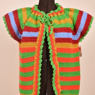 Multicolor Bright Striped Knit Cardigan, XL