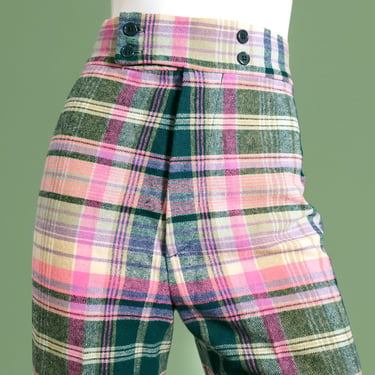 Plaid bell bottoms. 60s 70s mod. Wool. High rise trousers/slacks. Vibrant colors. (26 waist) 