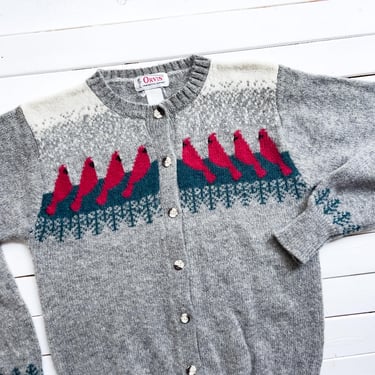 cute cottagecore sweater 90s vintage Orvis cardinal bird wool Christmas cardigan 