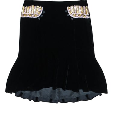 Marc Jacobs - Black Velour w/ Beaded &amp; Sequin Waist Embellished Skirt Sz 10