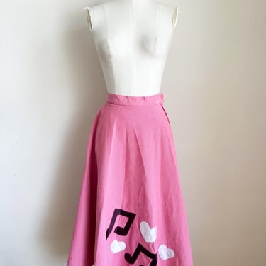 Vintage 1970s Pink Corduroy Music Note & Heart Applique Skirt / 28