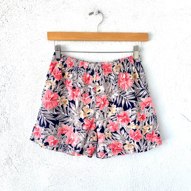 Vintage Hawaiian Hibiscus Shorts Hawaii Floral High Waisted Shorts 