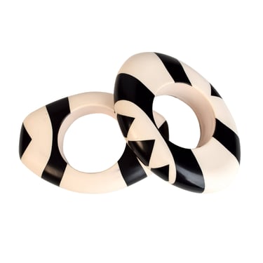 Isabel Canovas Vintage Pair of Black and White Geometric Oversized Statement Bangle Bracelets