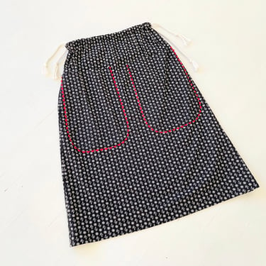 1960s Navy Nautical Print Maxi Skirt with Drawstring Rope Waist 